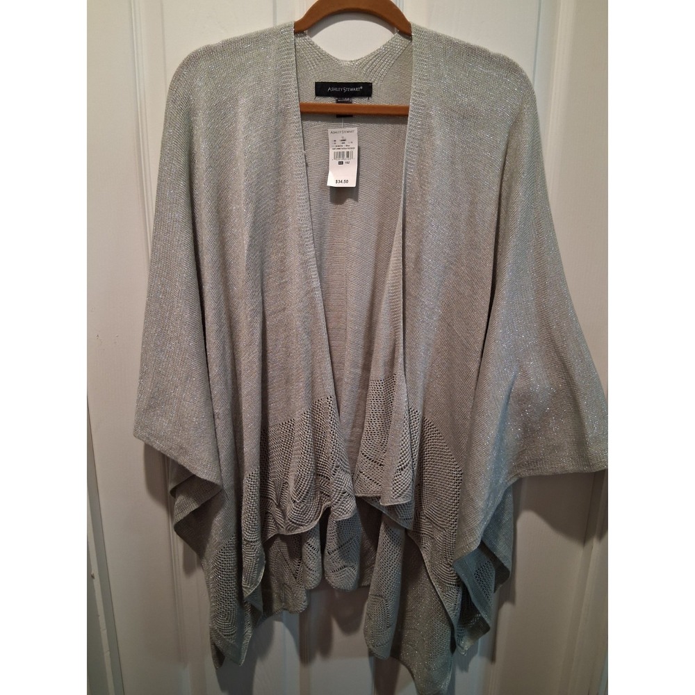 Ashley Stewart One Size Gray Silver Metallic Lace Wrap Throw Knit